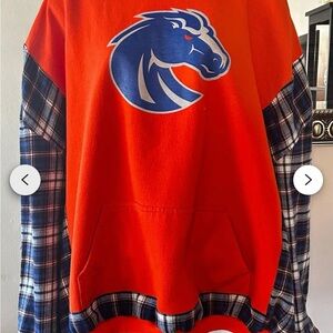 Bold Orange and Blue flannel hoodie Boise State University Broncos